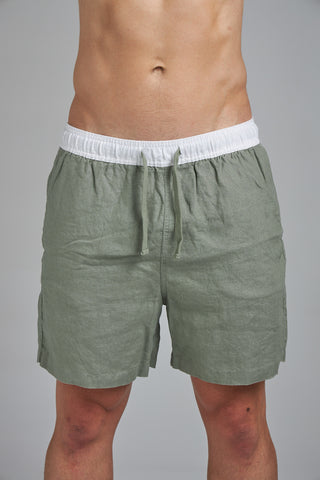 LINEN SHORTS - OLIVE