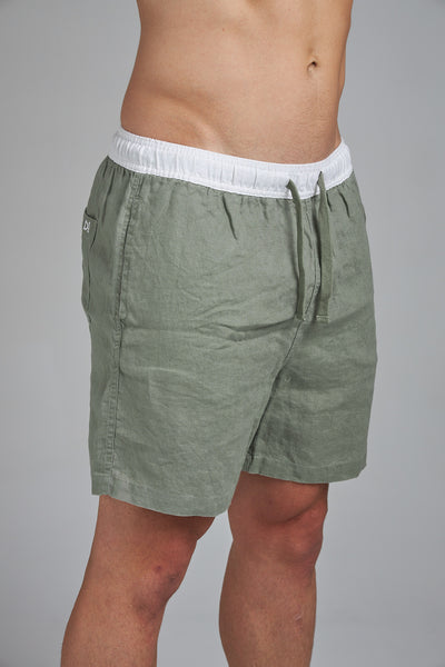 LINEN SHORTS - OLIVE